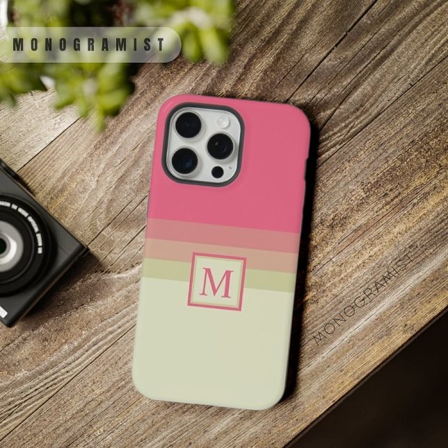 Coque iPhone Bloc de couleur beige clair rose (Customizable Beige Pale Yellow Pink Color Block iPhone Case)