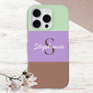 Coque iPhone 16 Pro Bloc de couleur chic Taupe Lilas Vert Monogrammé