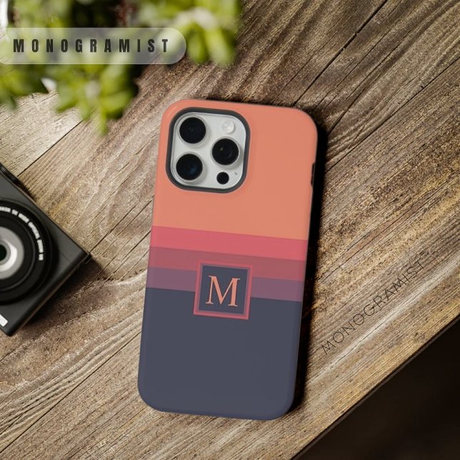 Coque iPhone Bloc de couleur rose foncé Saumon personnalisable (Customizable Salmon Pink Dark Purple Color Block iPhone Case)