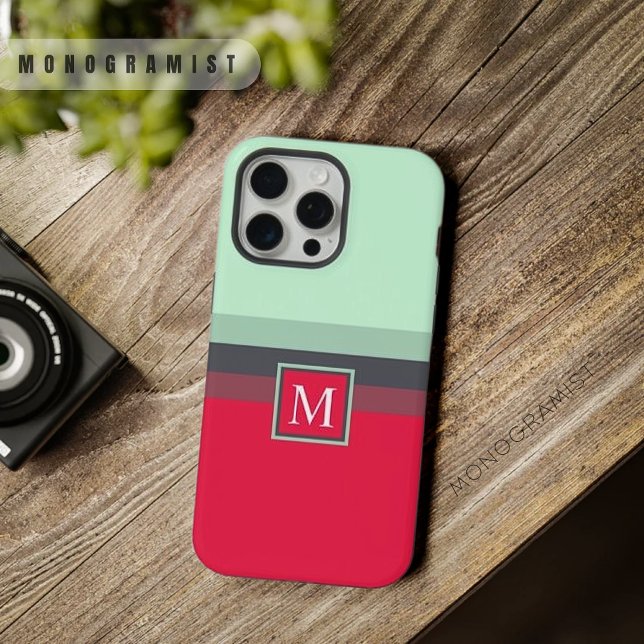 Coque iPhone Bloc de couleur rouge rose gris clair personnalisa (Customizable Bright Blue Grey Pink Red Color Block iPhone Case)