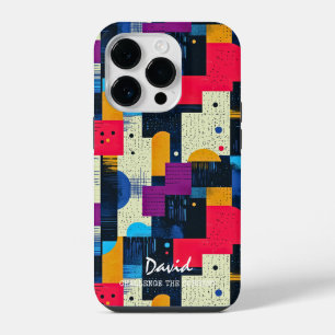 Coque Pour iPhone 14 Plus Blocs Géométriques Vibrants avec Message Personnal