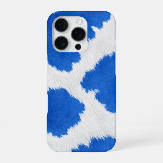 Coque iPhone 16 Pro blue and white cow skin texture