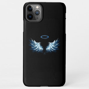 Coque iPhone 11Pro Max Blue Glowing Angel Wings on black background