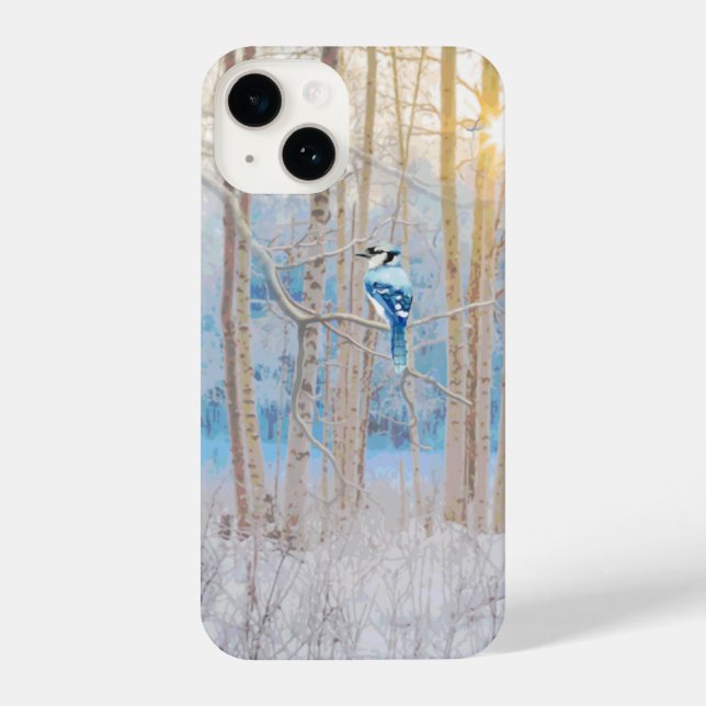 Coque iPhone Blue Jay Forêt d'oiseaux Arbres Nature Faune Art (Verso)