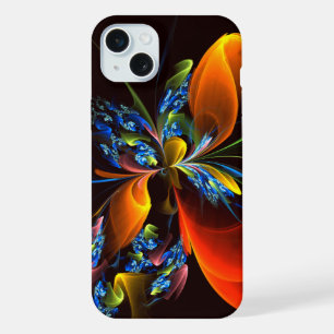 Blue Orange Floral Moderne Art Abstrait Motif #03