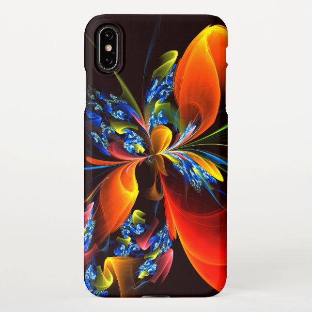 Coque iPhone Blue Orange Floral Moderne Art Abstrait Motif #03 (Dos)