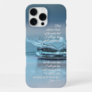 Coque iPhone 16 Pro Max Blue Water La vie n'a jamais soif Bible Verse John