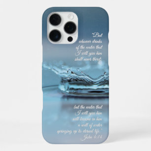Coque iPhone 16 Pro Max Blue Water La vie n'a jamais soif Bible Verse John