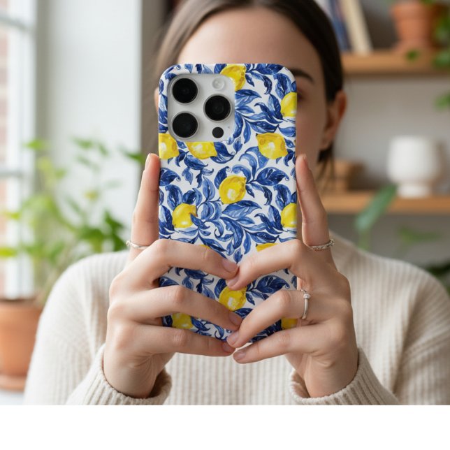 Coque iPhone Blue Watercolor Lemon Pattern  (Créateur téléchargé)