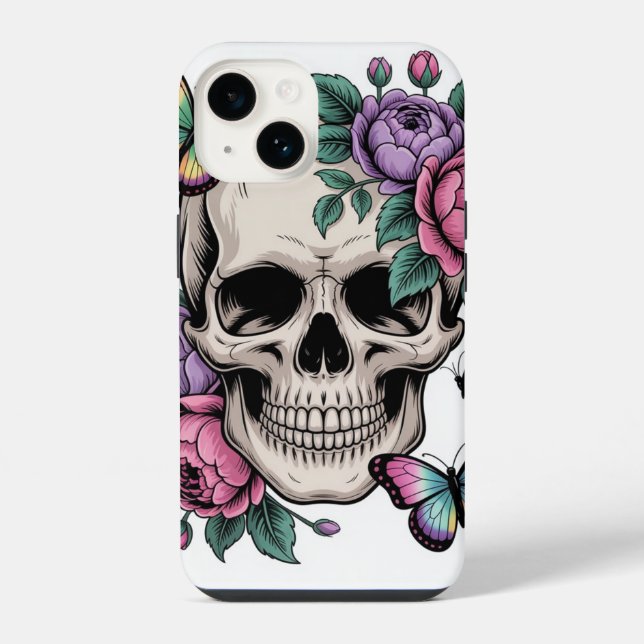 Coque iPhone Blumenschädel Handyhülle Kunstvolle Ästhetik (Verso)