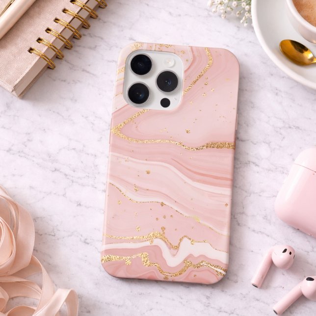Coque iPhone Blush Pink and Gold Marble (Créateur téléchargé)