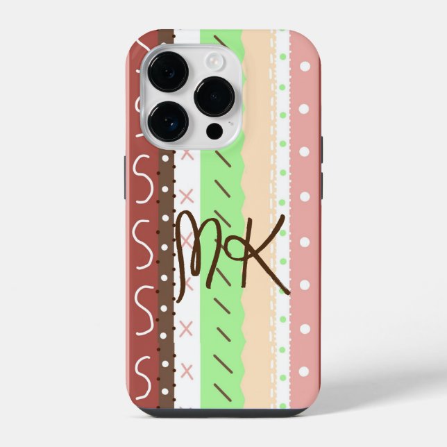 Coque iPhone Boho Brown, Bourgogne, vert et mauve Whimsical (Verso)