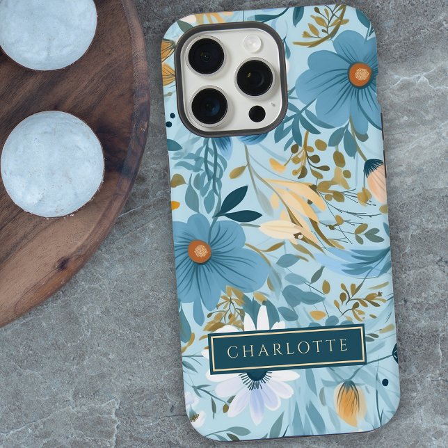 Coque iPhone Boho Fleur sauvage Jardin Bleu Floral (Créateur téléchargé)