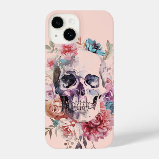 Coque Pour iPhone 14 Boîtier de téléphone à crâne floral, rose