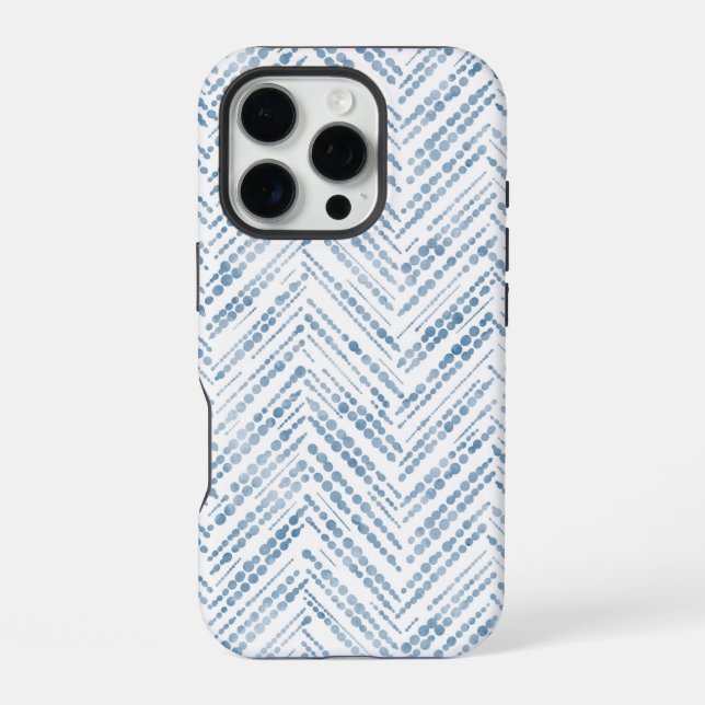 Coque iPhone Boîtier de téléphone côtier bleu blanc chevron (Verso)