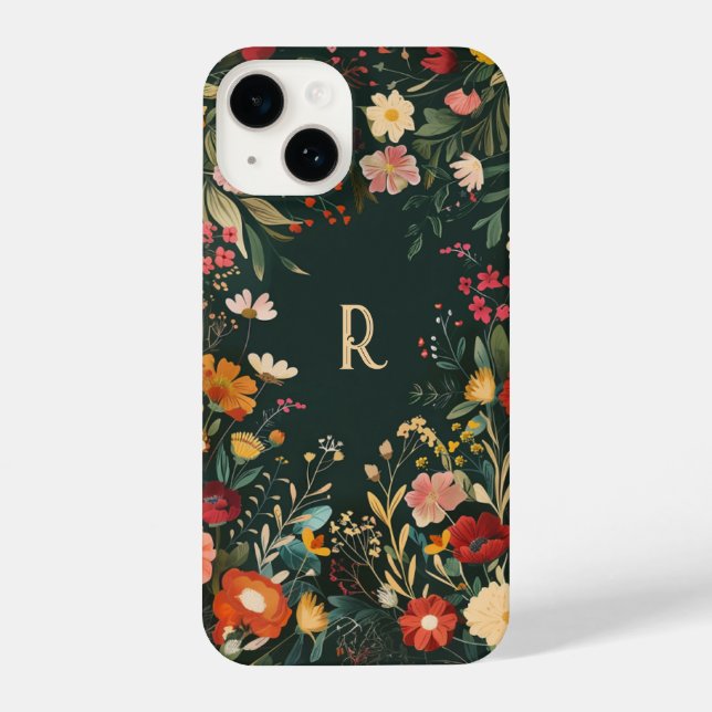 Coque iPhone Boîtier de téléphone monogramme floral personnalis (Verso)