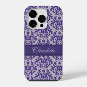 Coque Pour iPhone 14 Plus Boîtier iPhone damassé botanique violet gris