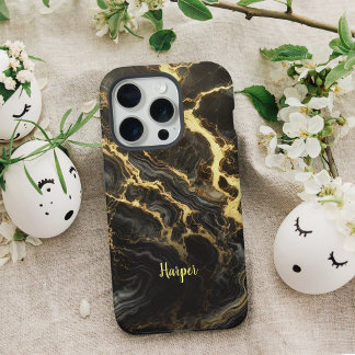 Boîtier iPhone personnalisé en marbre Or Noir