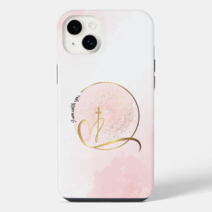 Boîtier téléphonique rose et or