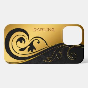 ETUI iPhone 13 PRO MAX BOLD MODERN GOLD BLACK DAMASK