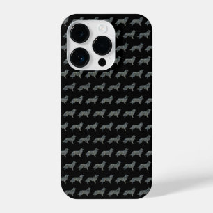 Coque Pour iPhone 14 Plus Bordure Collie Chien Silhouette jaune Grille noire