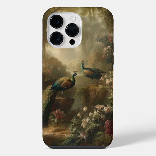 Coque iPhone Botanique : trois paons dans le jardin anglais (Verso)