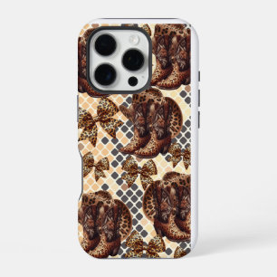 Coque iPhone 16 Pro Bottes à impression animale et noeuds, étui de che