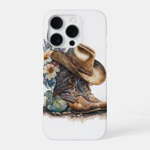Coque iPhone 16 Pro Bottes de cowgirl de campagne Fleur Chapeau Texas
