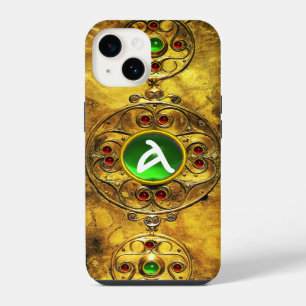 COQUE POUR iPhone 14 BOUCLIER DE GUERRIER CELTIQUE ÉMERAUDE RUBIS GEMME
