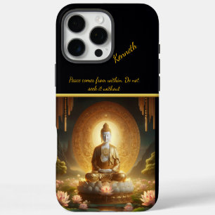 Coque iPhone 16 Pro Max Bouddha avec fleurs de lotus.