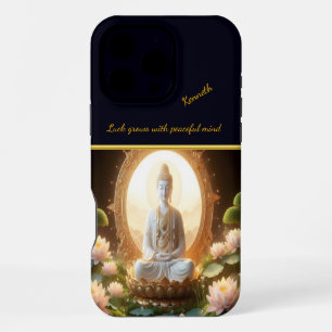 Coque iPhone 16 Pro Max Bouddha dans un jardin de lotus paisible