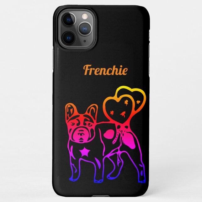 Coque iPhone Bouledogue français cœur néon (Dos)