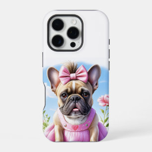 Coque iPhone 16 Pro Bouledogue français fleurs French Bulldog