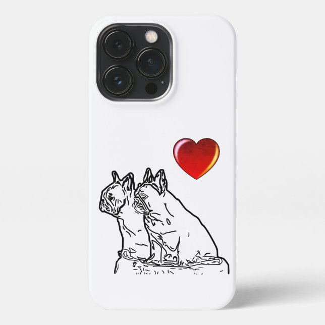 Coque iPhone Bouledogues français avec cœur French Bulldog (Verso)