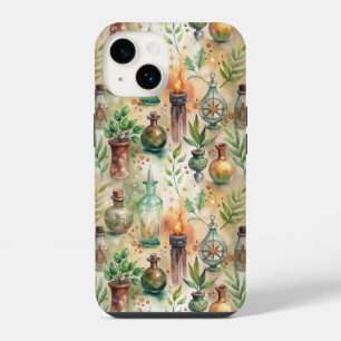Coque Pour iPhone 14 Bouteilles d'Herbaliste Rustique Vert Brun