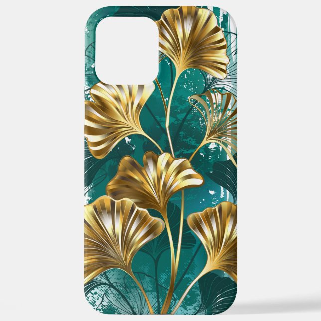 Coque iPhone Branche avec Feuilles d'or Ginko Biloba (Verso)