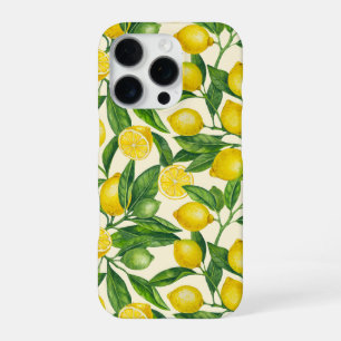 Coque iPhone 16 Pro Branches de citron vert et jaune
