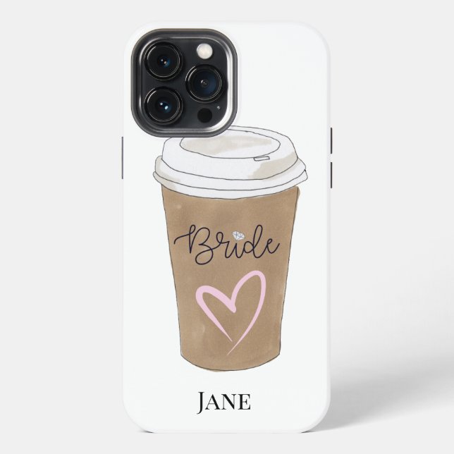 Coque iPhone Bride Script café Coeur moderne (Verso)