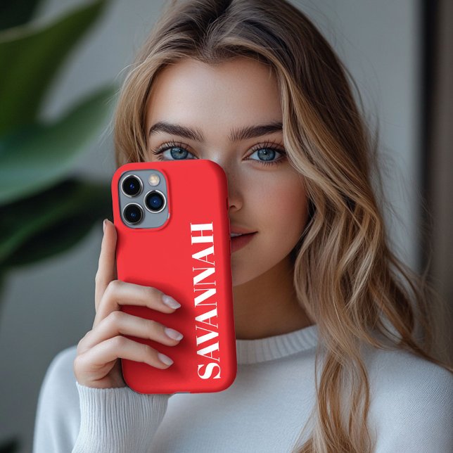 Coque iPhone Bright rouge nom personnalisé simple (Créateur téléchargé)
