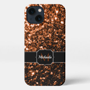 Etui iPhone 13 Bronze brun cuivre fausse parties scintillant scin