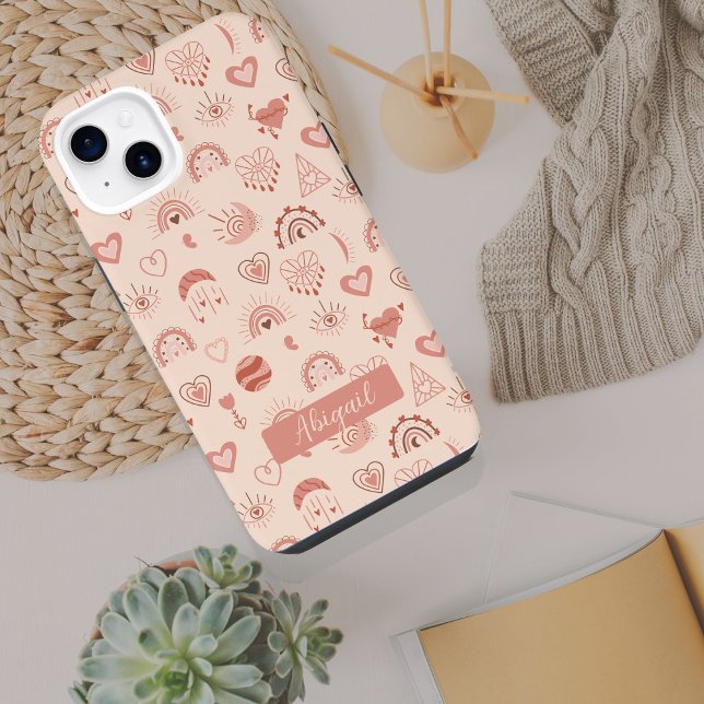 Coque iPhone Brouiller | Terracotta Boho Heart Nom du Motif à t (Créateur téléchargé)