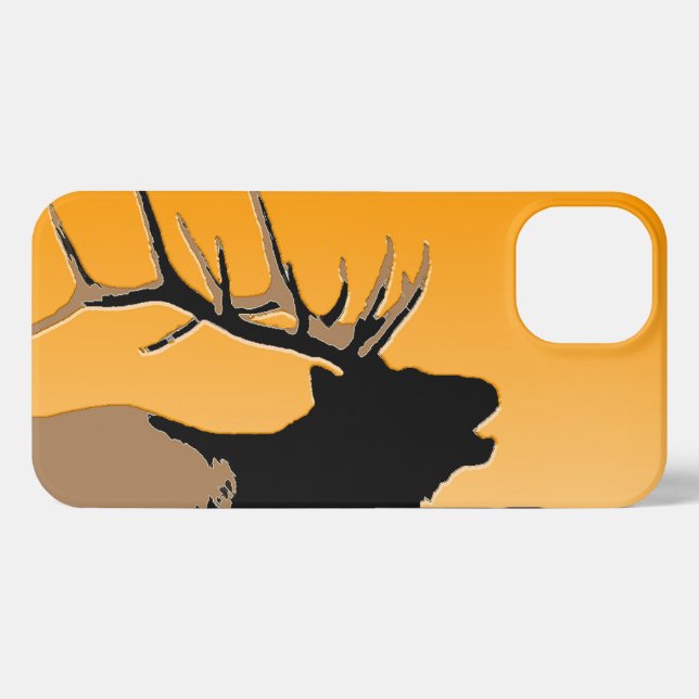 Coque iPhone Brouillonnant Bull Elk au coucher du soleil Art or (Verso Horizontal)