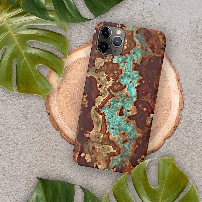 Coque iPhone Brown Aqua Turquoise Green Geode Marble Art (Créateur téléchargé)