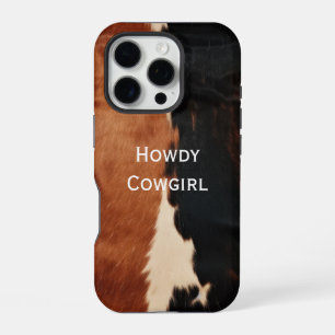 Coque iPhone 16 Pro Brown Noir Noir Faux Cowhide
