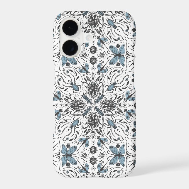 Coque iPhone Bugs, noir et bleu (Verso)