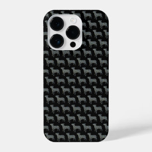 Coque Pour iPhone 14 Plus Bull Terrier Anglais Chien Silhouette Grille Noire