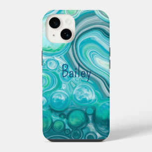 Coque Pour iPhone 14 Bulles de vagues de mer bleu turquoise personnalis