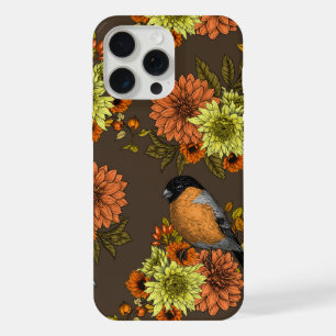 Bullfinch on autumn floral