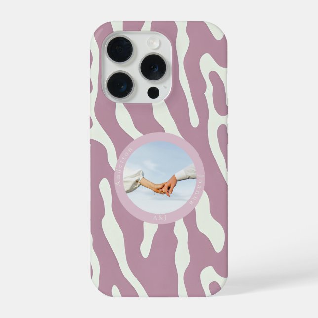 Coque iPhone Cadeau de photo de couple à motif de lignes abstra (Verso)