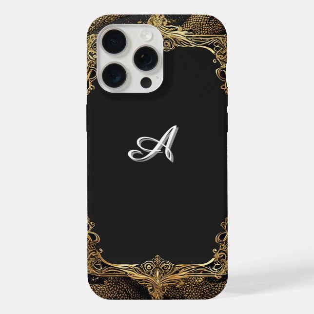 Coque iPhone Cadre élégant noir et or (Verso)
